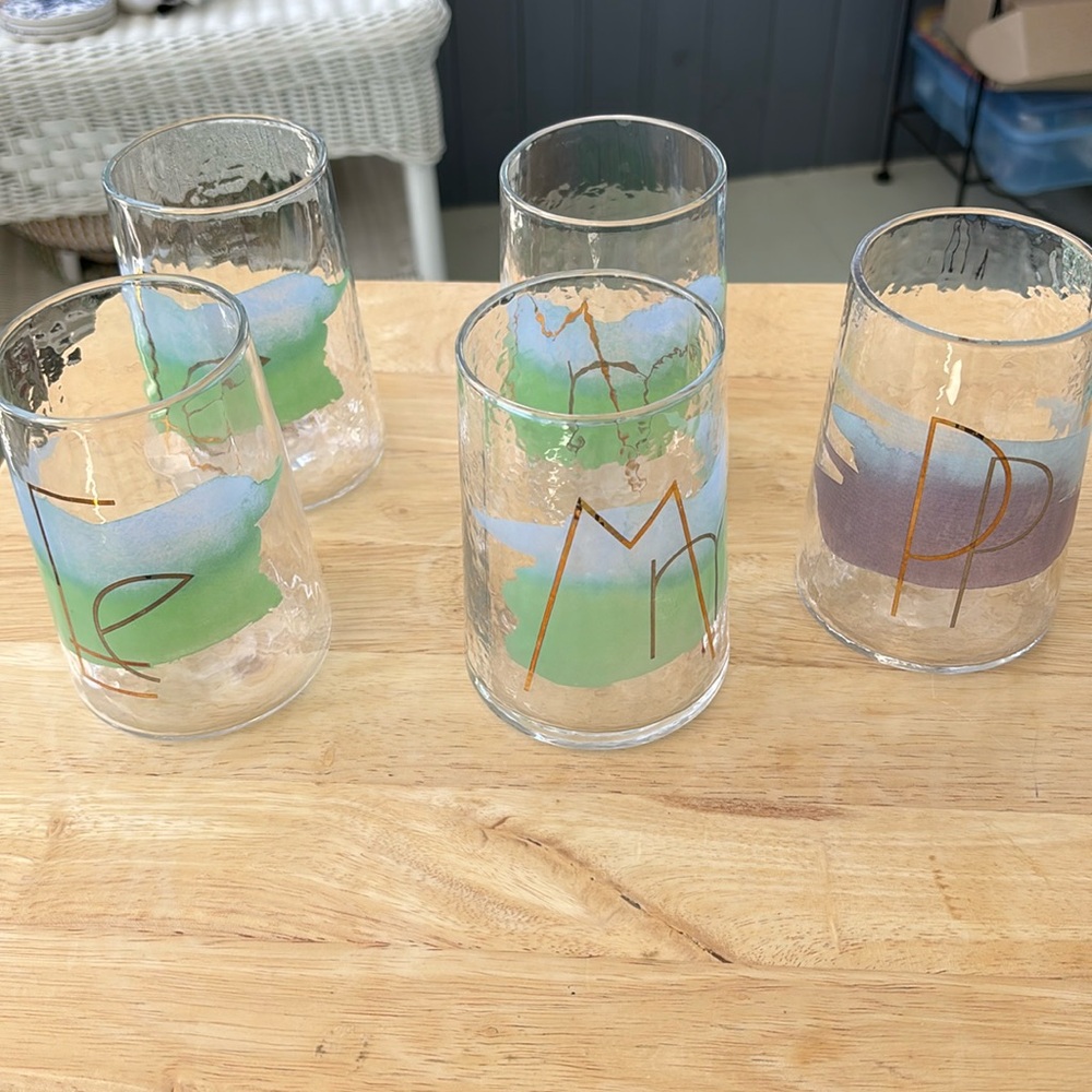 Anthropologie Painted Monogram Juice Glass